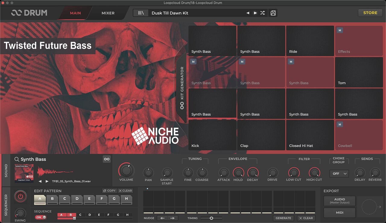 Loopcloud DRUM with the Twisted Future Bass kit